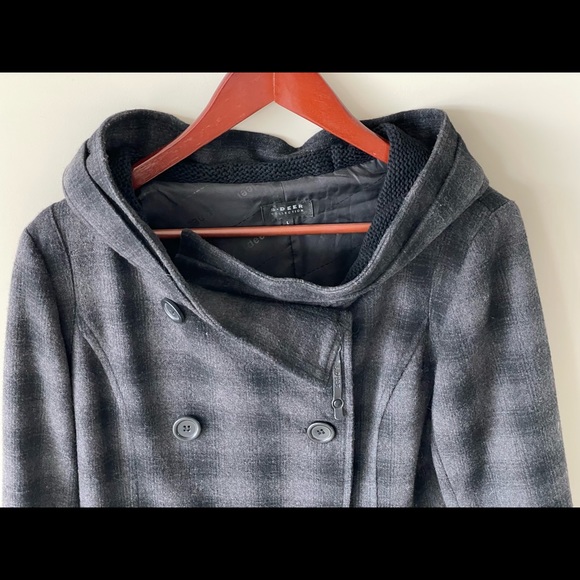 Checkered Wool Blend Hooded Coat - Picture 3 of 7